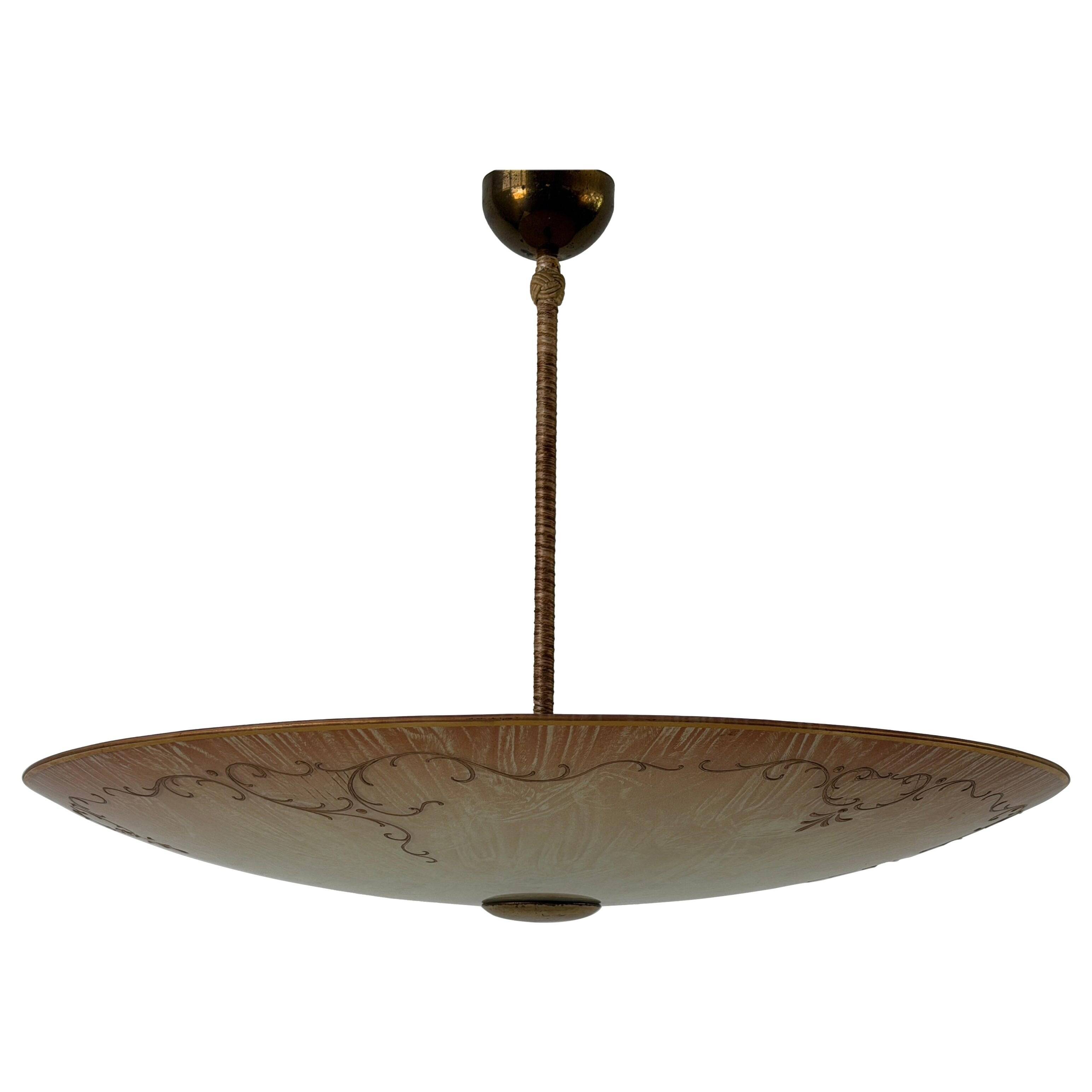 Art Deco ceiling light in pink gilded glass, 1940s, Germany
