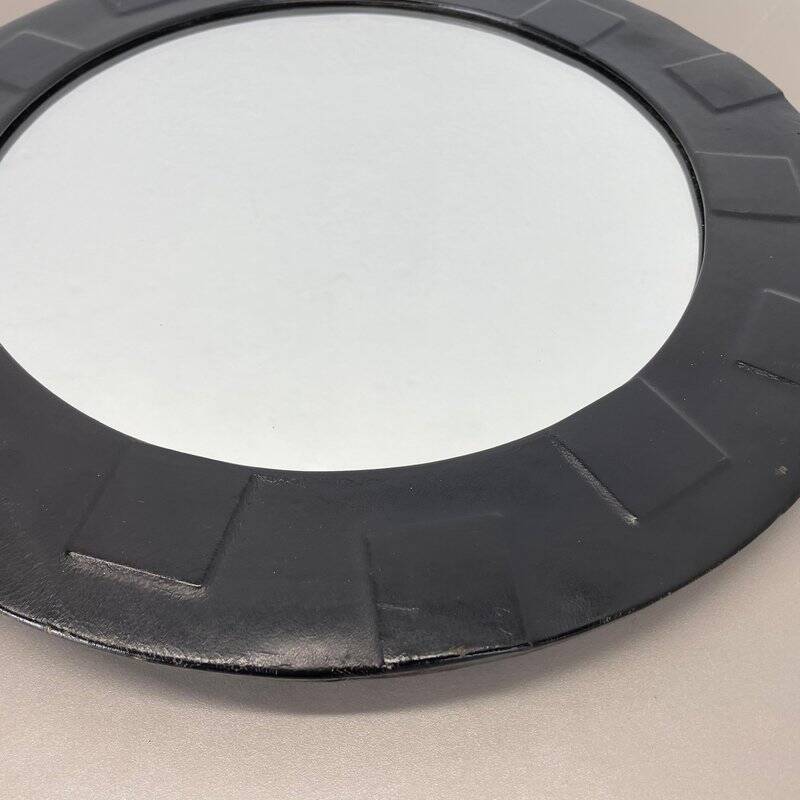 Miroir mural vintage en cuir à motifs, années 1950