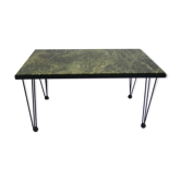 70s Coffee table/vintage green marble tray, metal feet