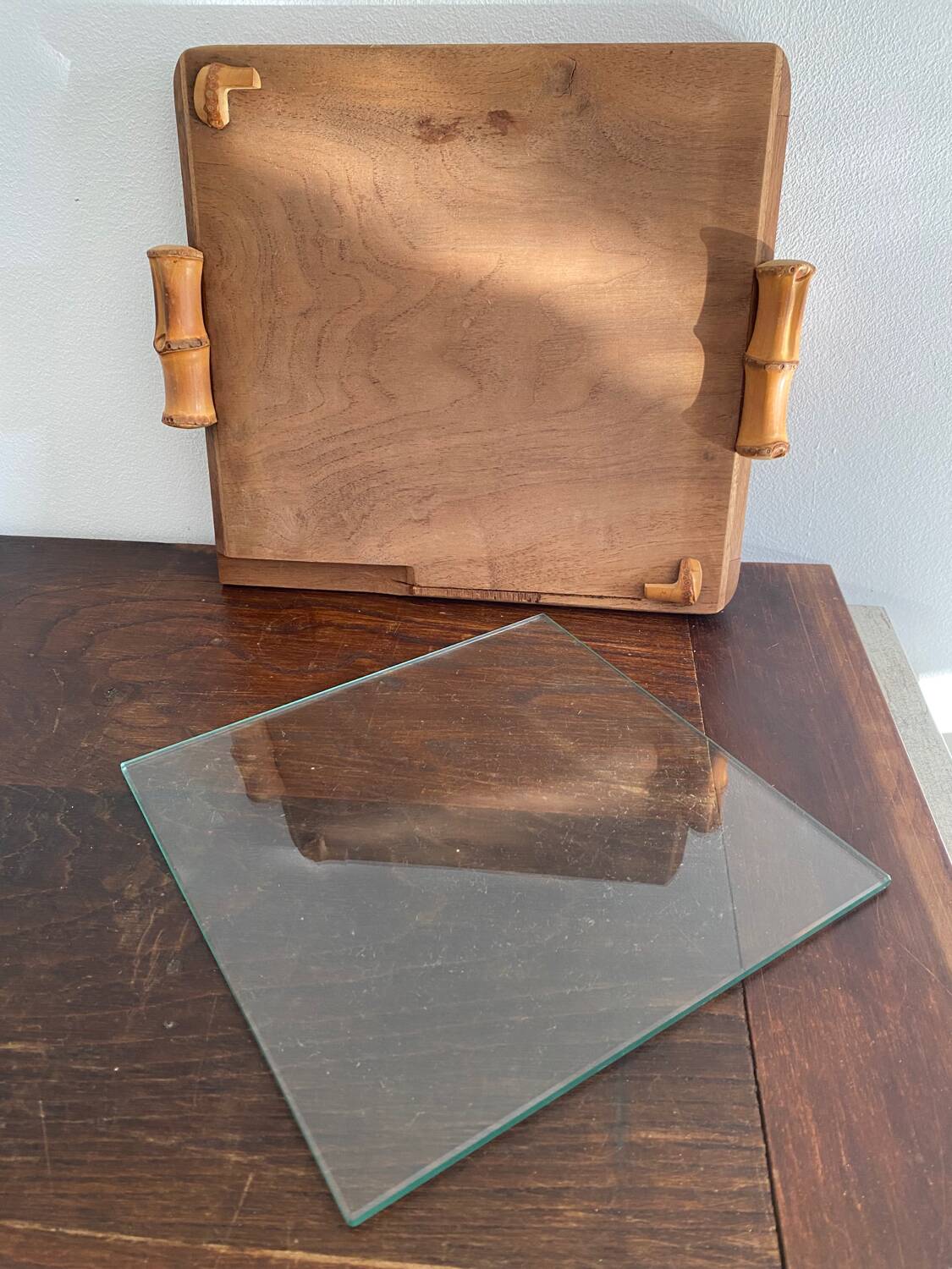 Wooden and bamboo glazed tray