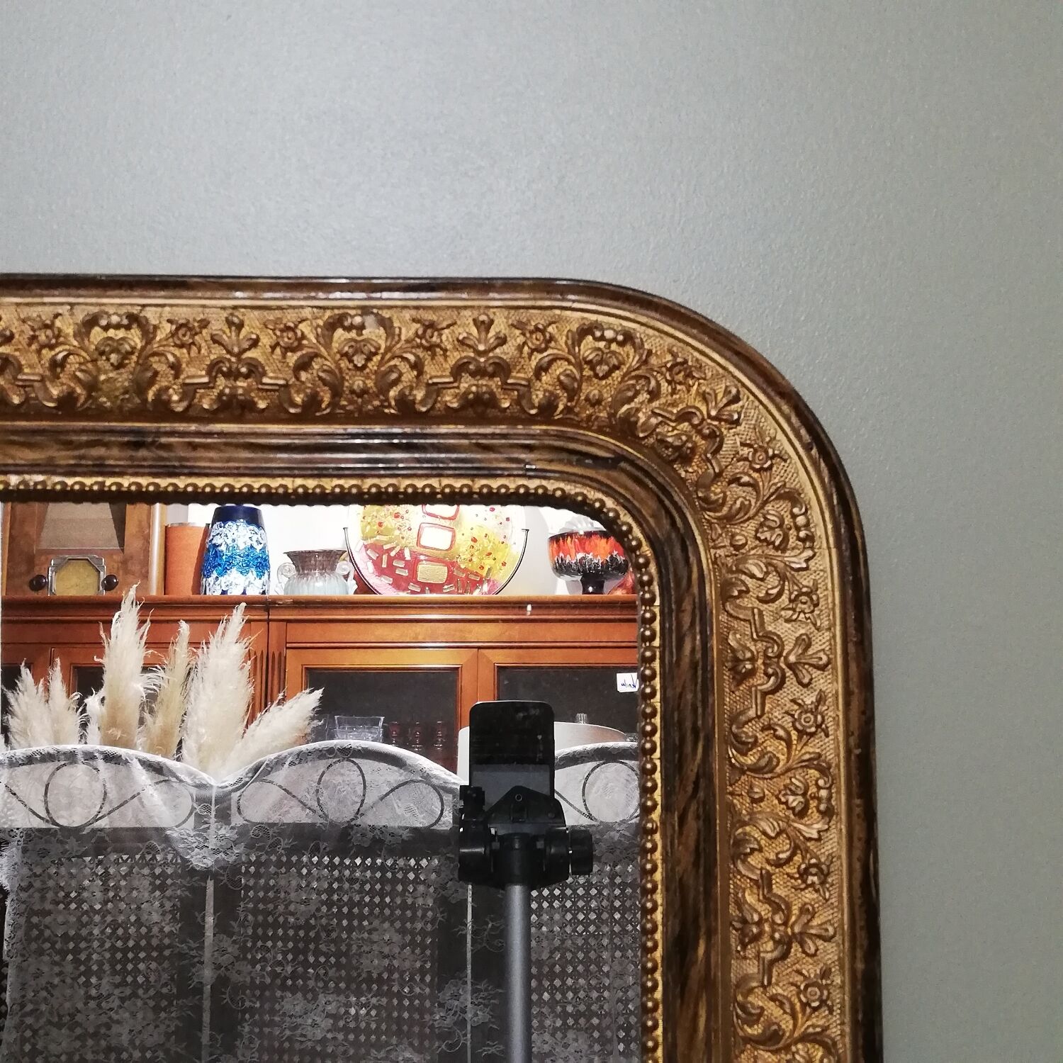 Louis Philippe style mirror in elm-veneered wood and gilded stucco height 83cm
