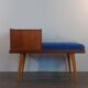 Bench Norwegian Phone Teak and blue fabric, Vintage Scandinavian 1970s