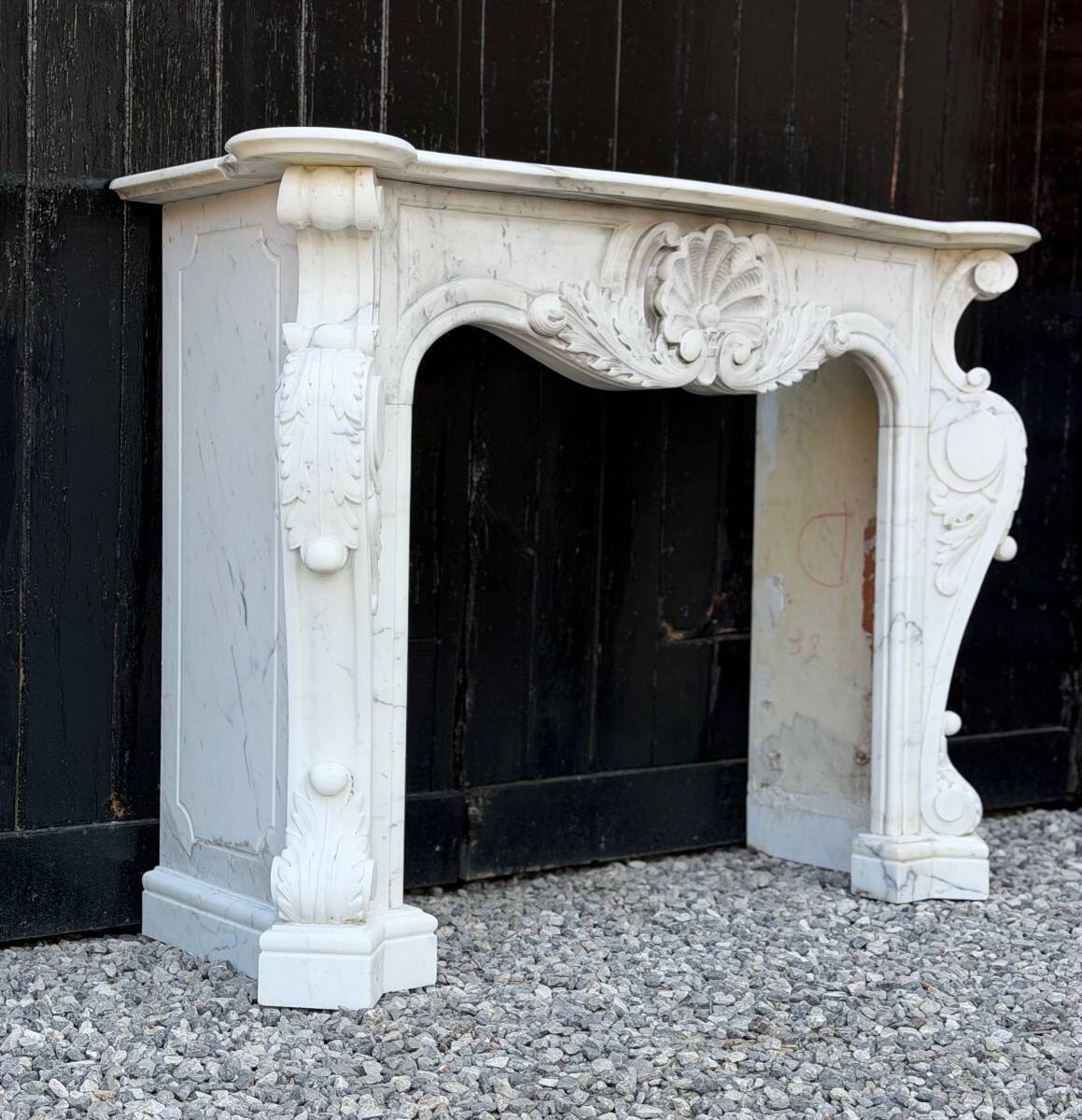 Louis XV style fireplace in Carrara marble, circa 1980.