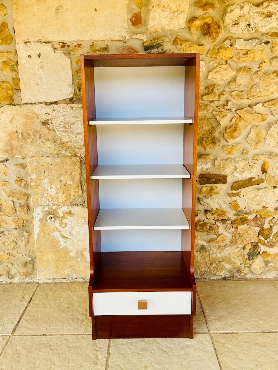 Vintage teak storage unit with shelves and drawer circa 1970s