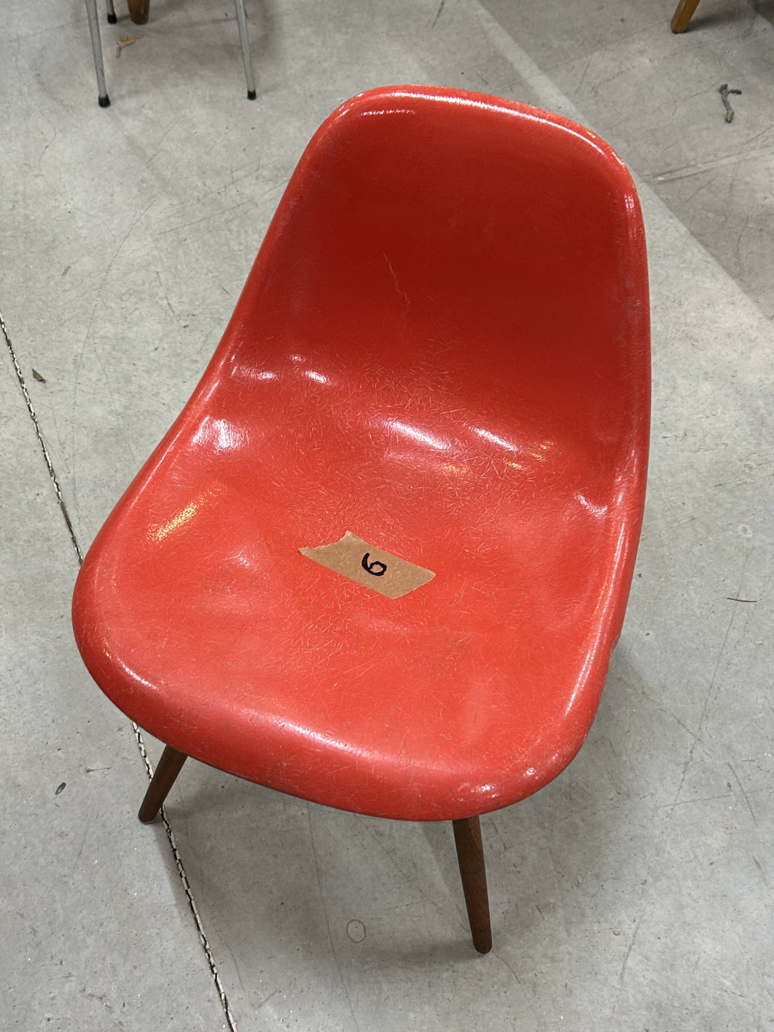 Set of 6 vintage red DSW chairs by Charles and Ray Eames