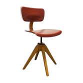 Chaise d'atelier 1950 pieds compas skaï rouge atypique