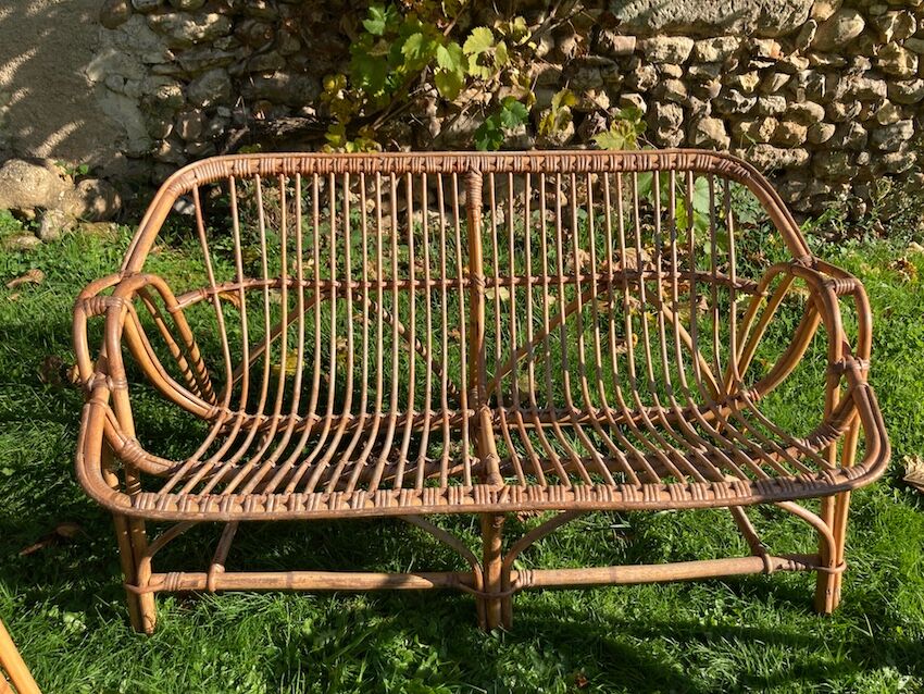 Ball rattan lounge consisting of a sofa and 2 armchairs