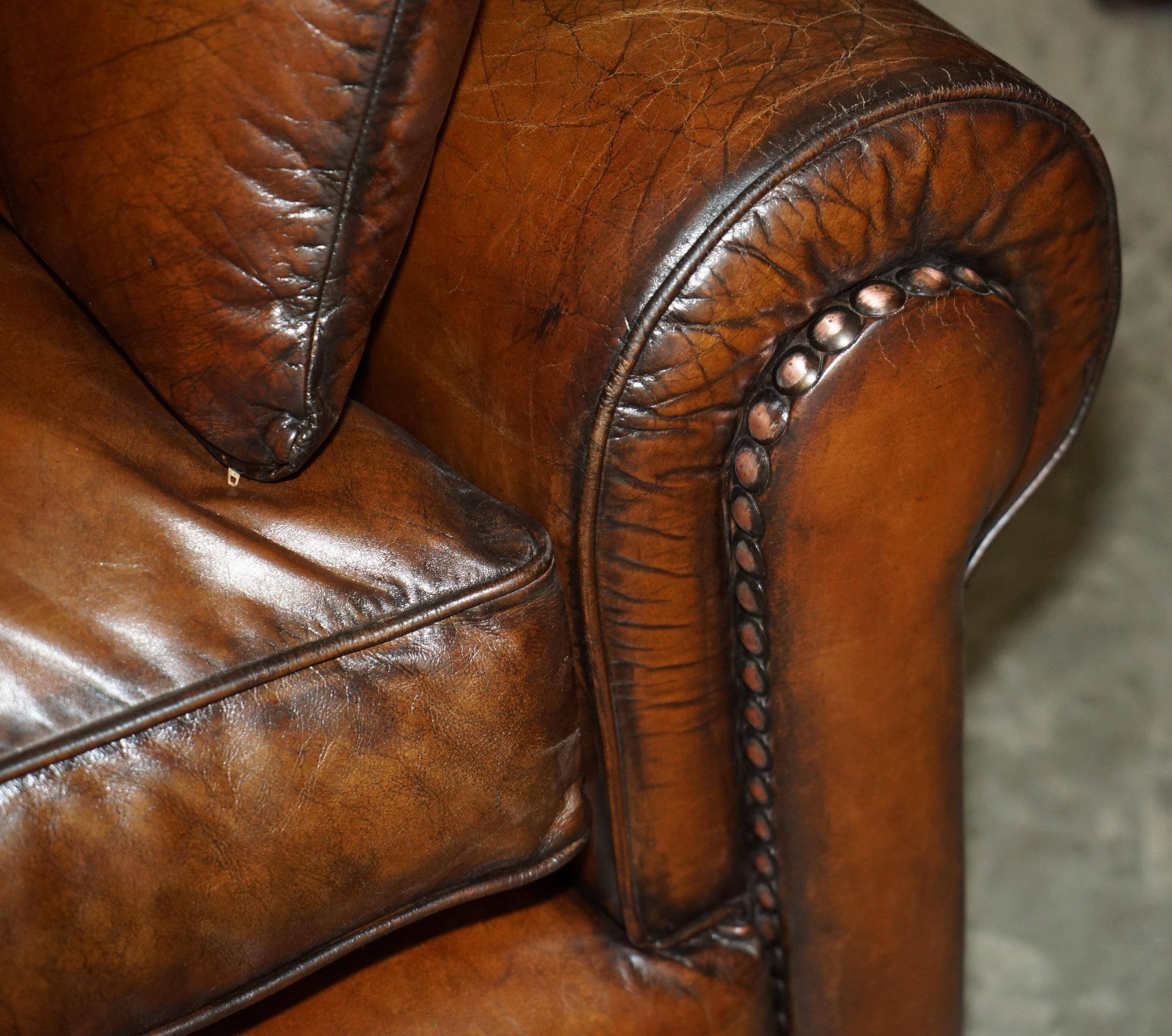 Pair of Ralph Lauren Jamaica club sofas restored in leather.