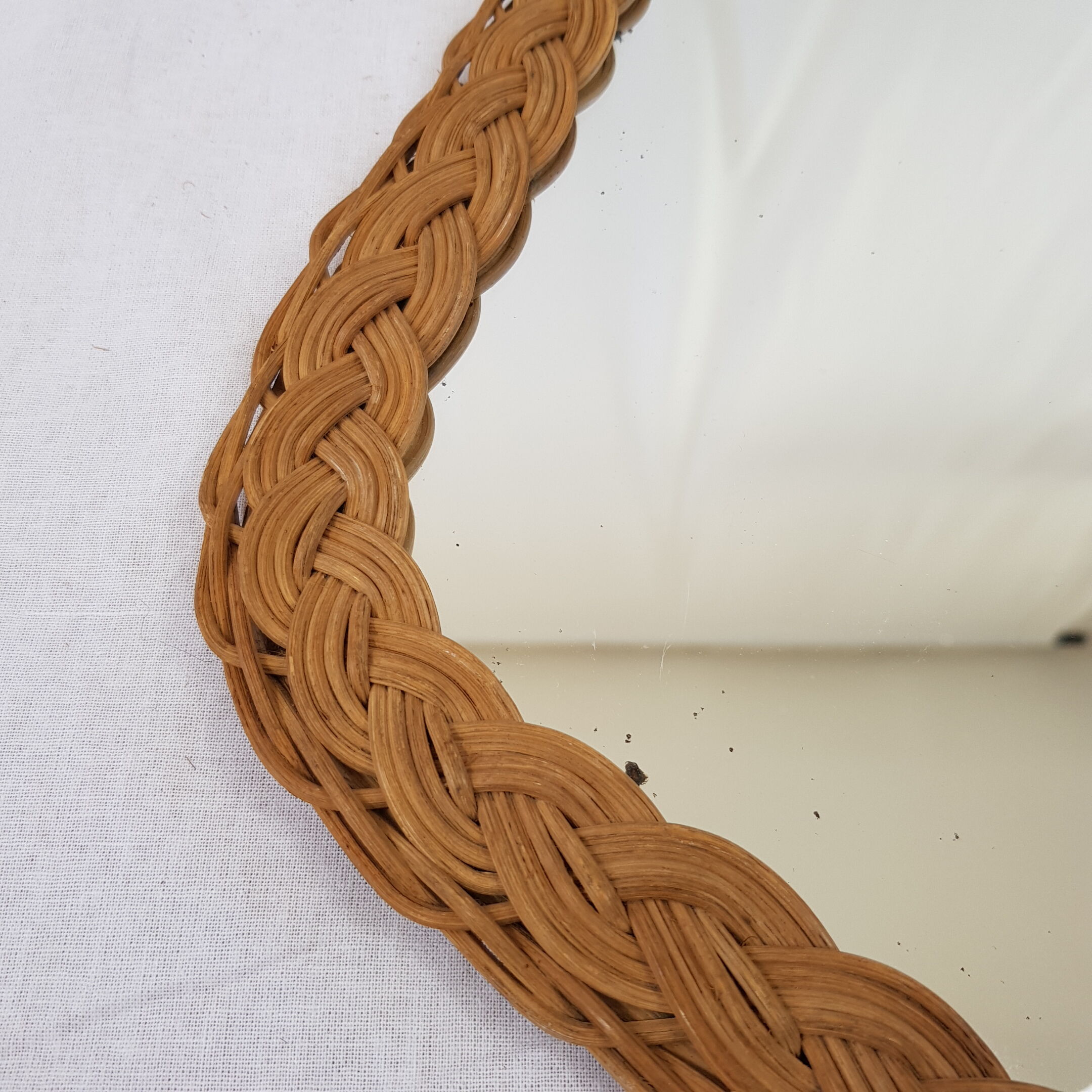 Vintage mirror free form wicker rattan 41x30cm