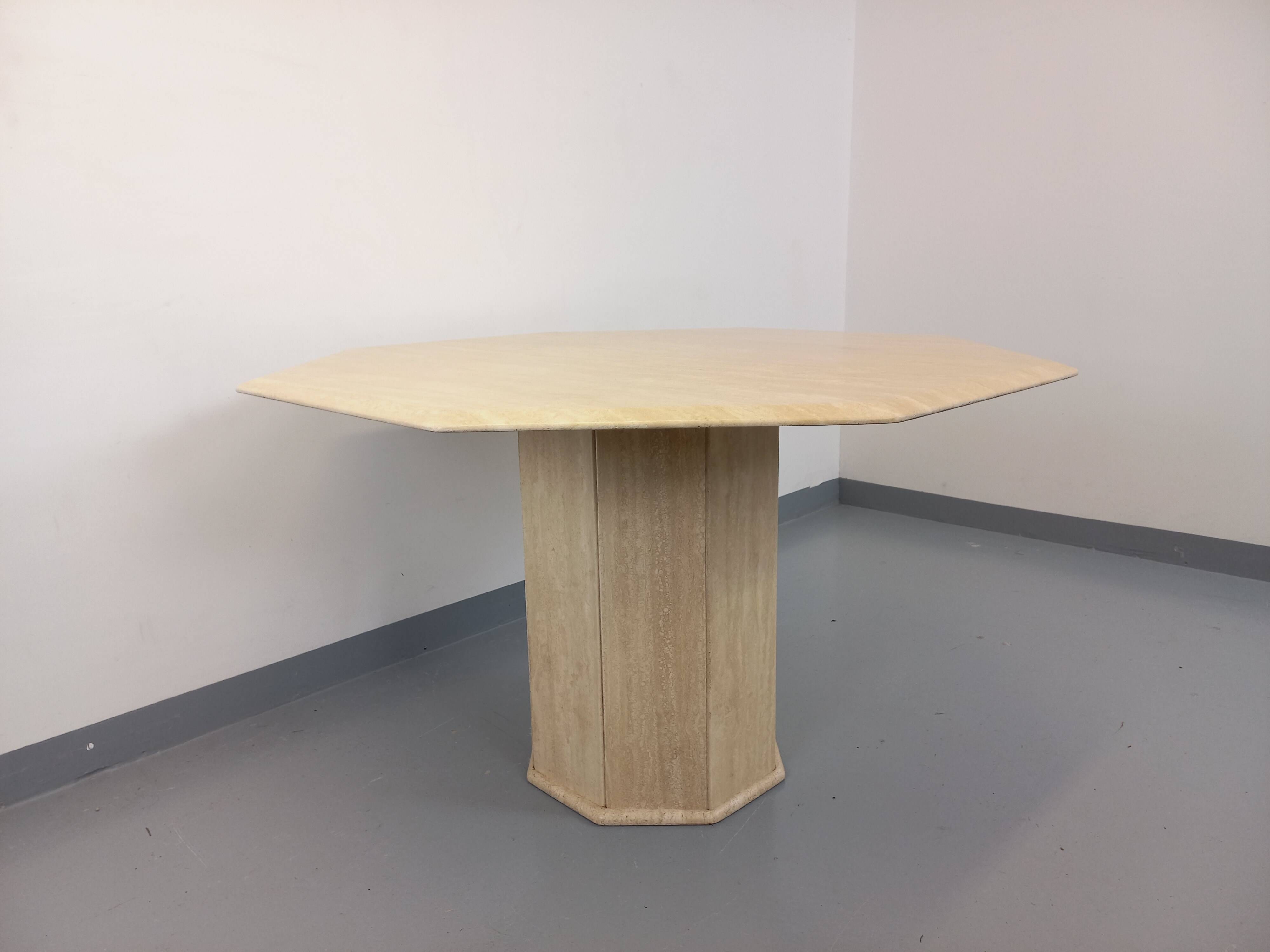 Vintage octagonal travertine dining table from the 70s 80s