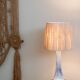 Signed pale blue ceramic lamp, raffia lampshade, 60s