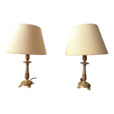 Pair of brass and jute bedside lamps