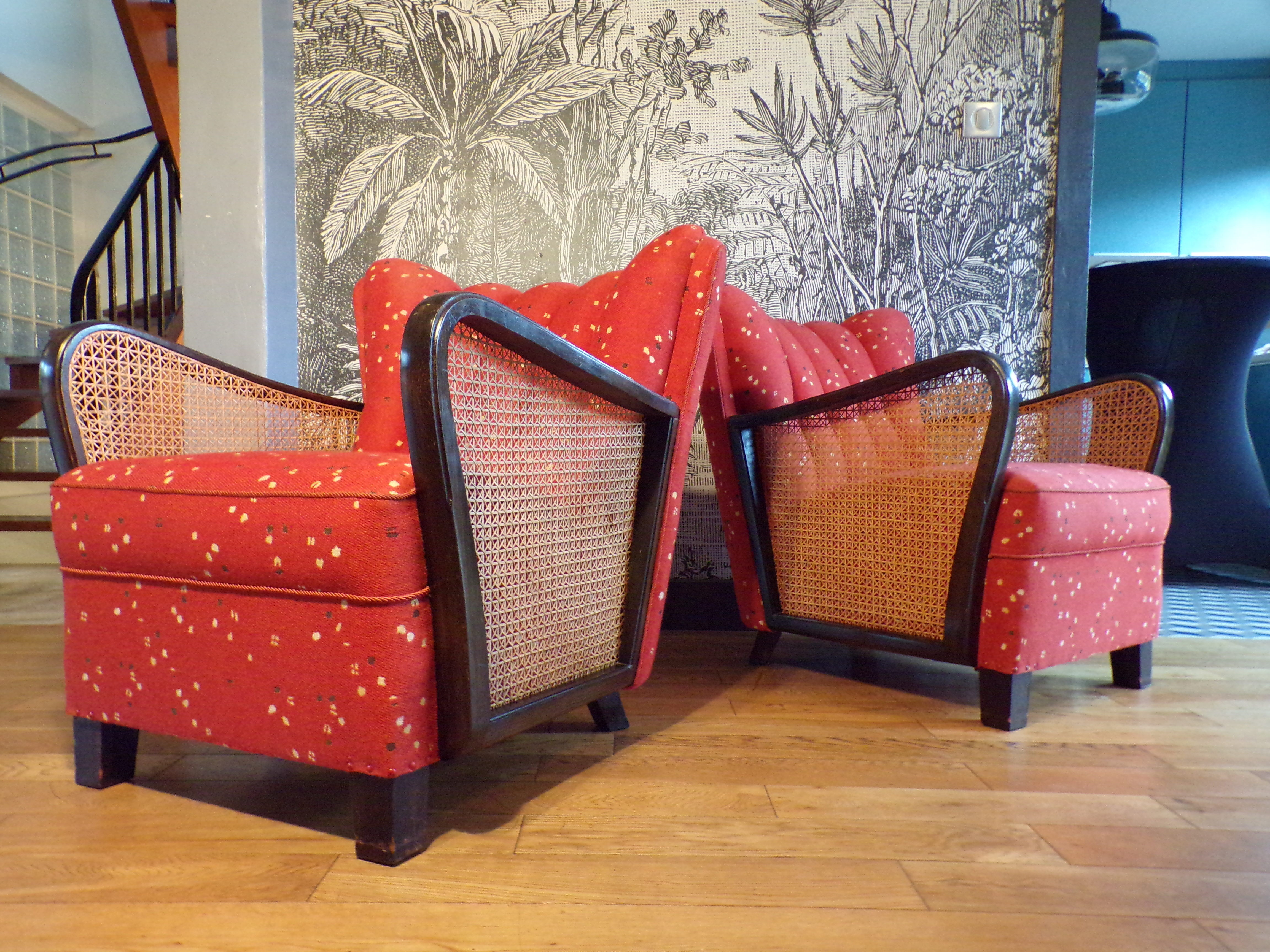 Pair of padded art deco armchairs