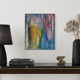 Multicoloured abstract table blue yellow pink 46x38 cm painting signed