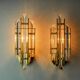 Pair of Venini wall lights, triedri glass, murano, Italy 1970