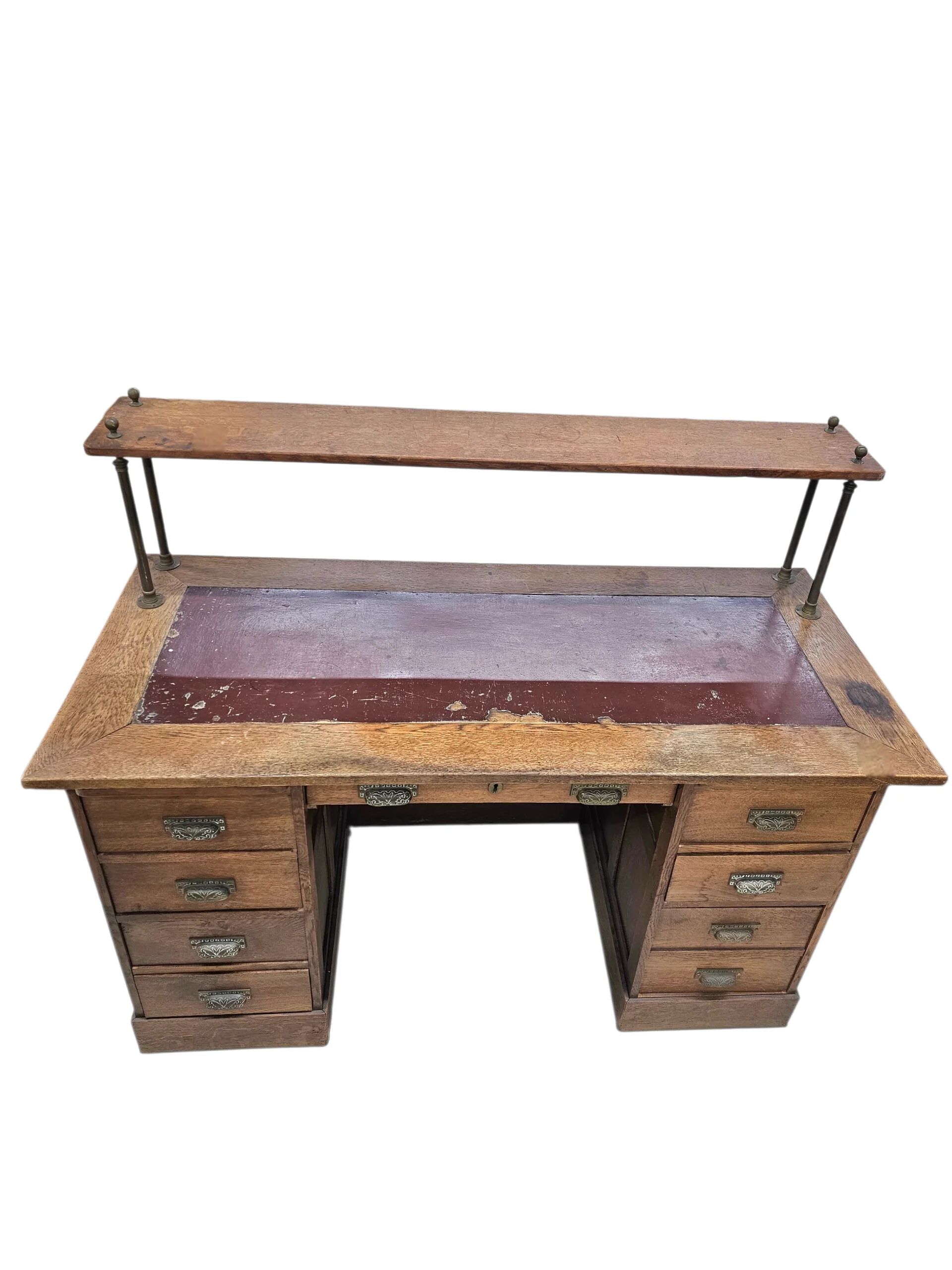Victorian oak desk / Bin or drawer cup pull by P. & F. Corbin / 1895