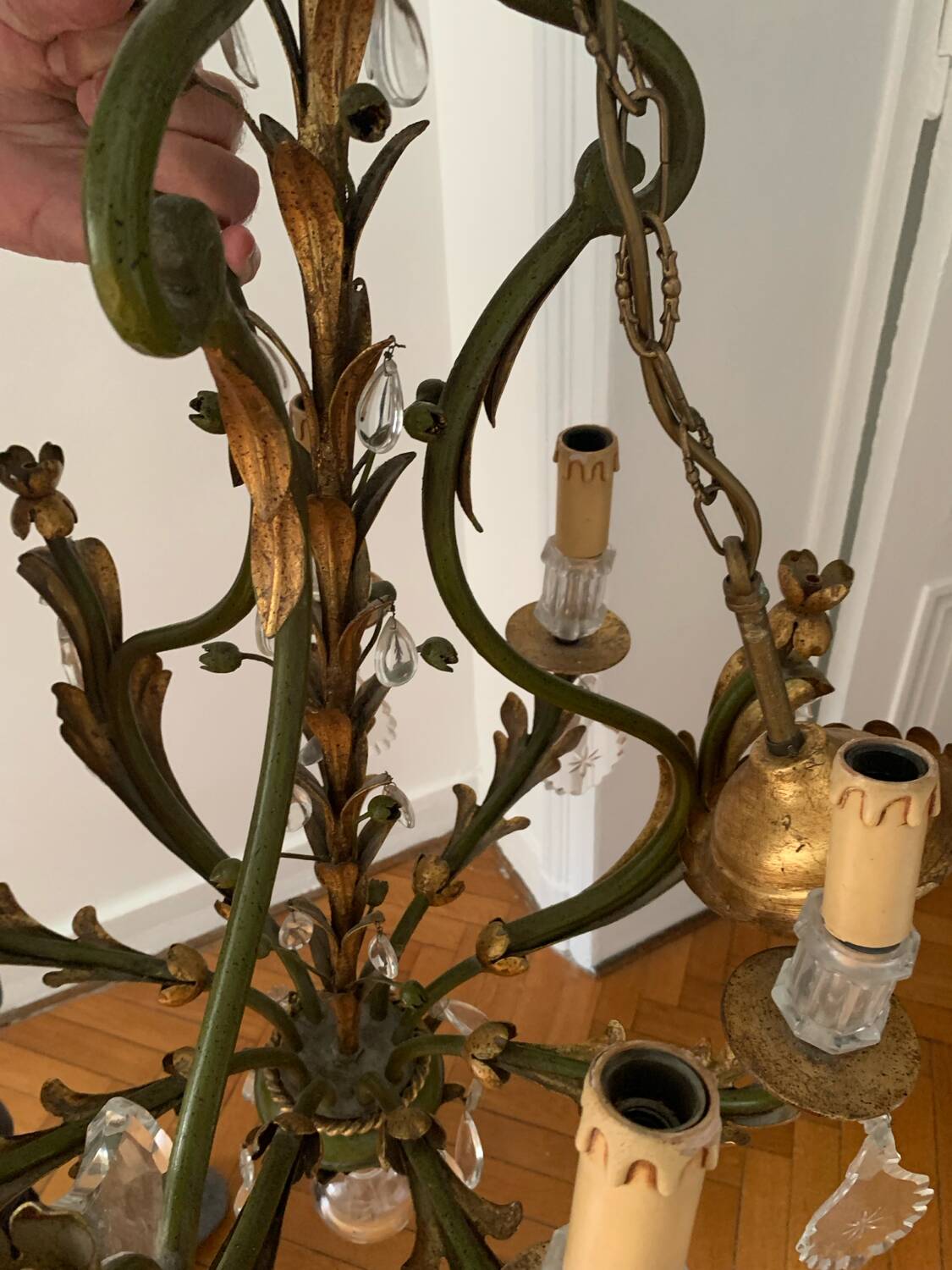 Gold and green crystal chandelier