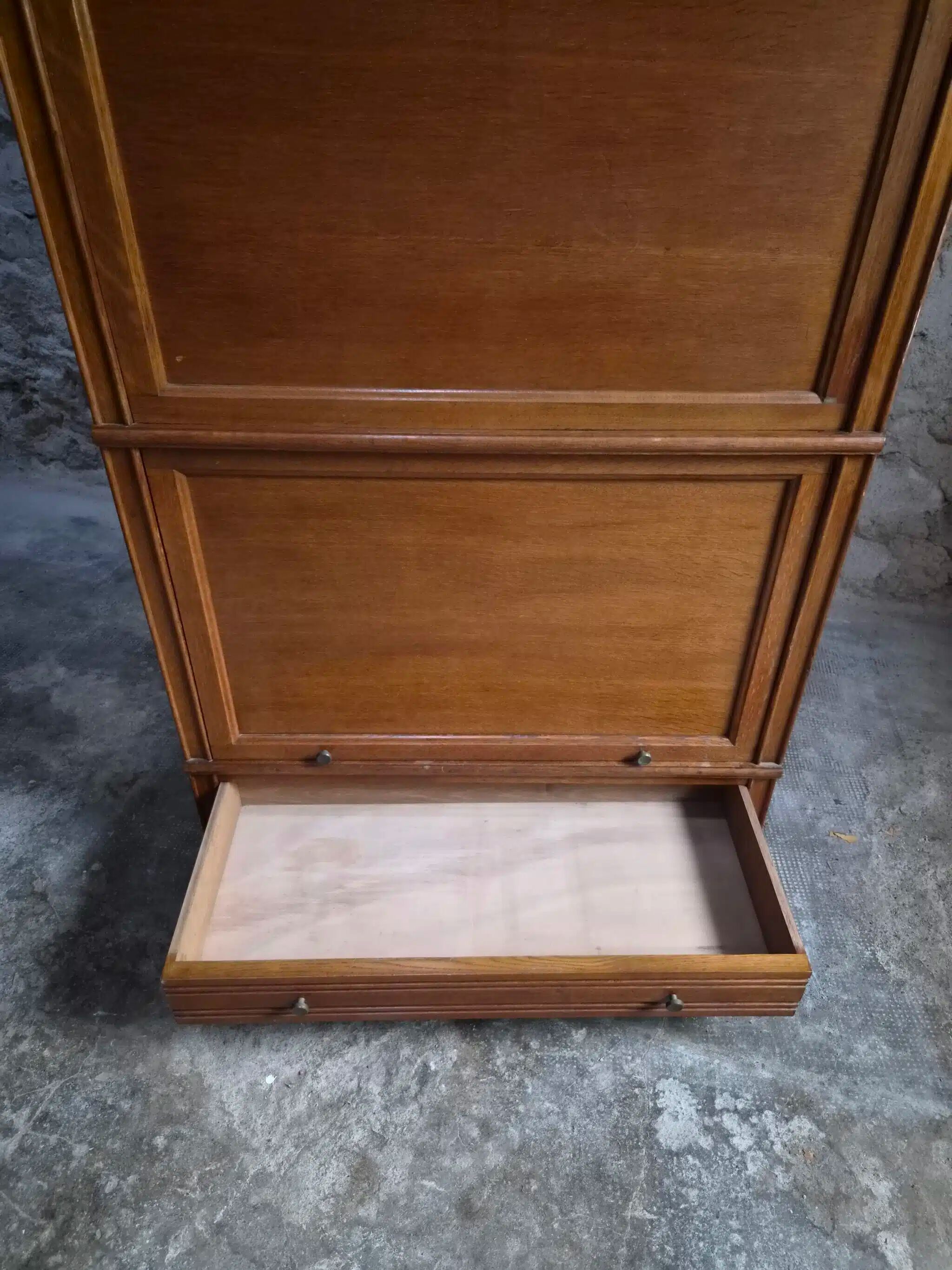 French modular secretary in oak with display case, 1950s.