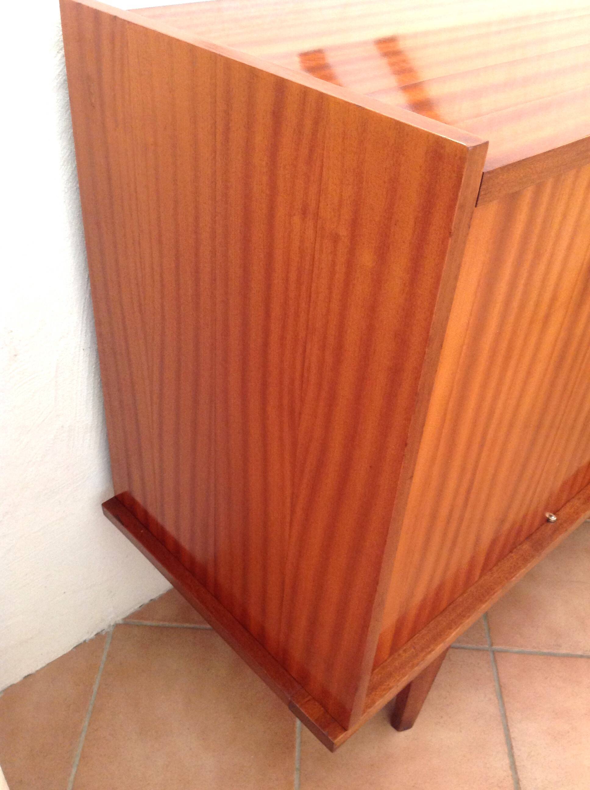 Varnished wooden sideboard with glass storage / vintage 60s-70s