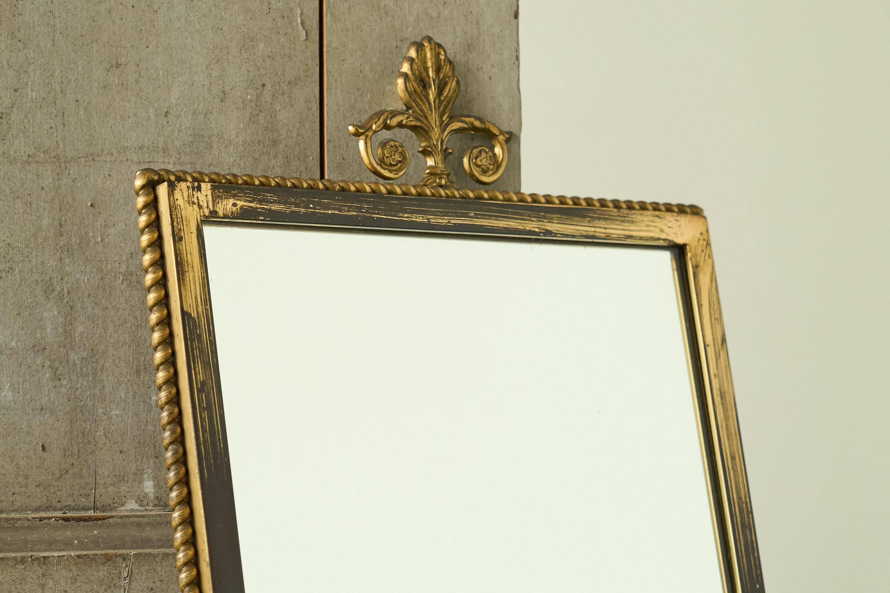 Louis XVI neoclassical mirror in patinated brass, 1960s