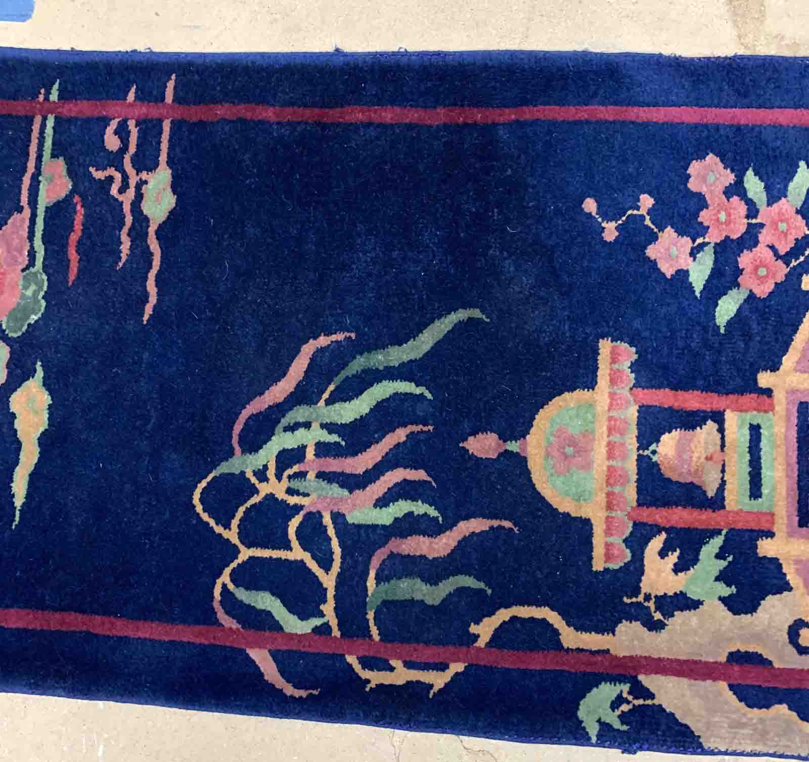 Ancient chinese carpet art deco handmade 64cm x 120cm 1920s