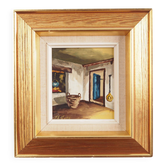Painting „The Village Chamber”, Scandinavian design, 1970s