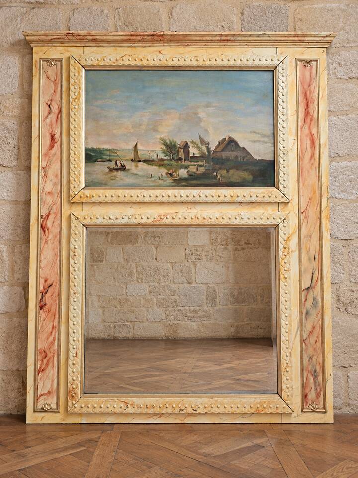 mirror trumeau and landscape painting – Faux marble decor –