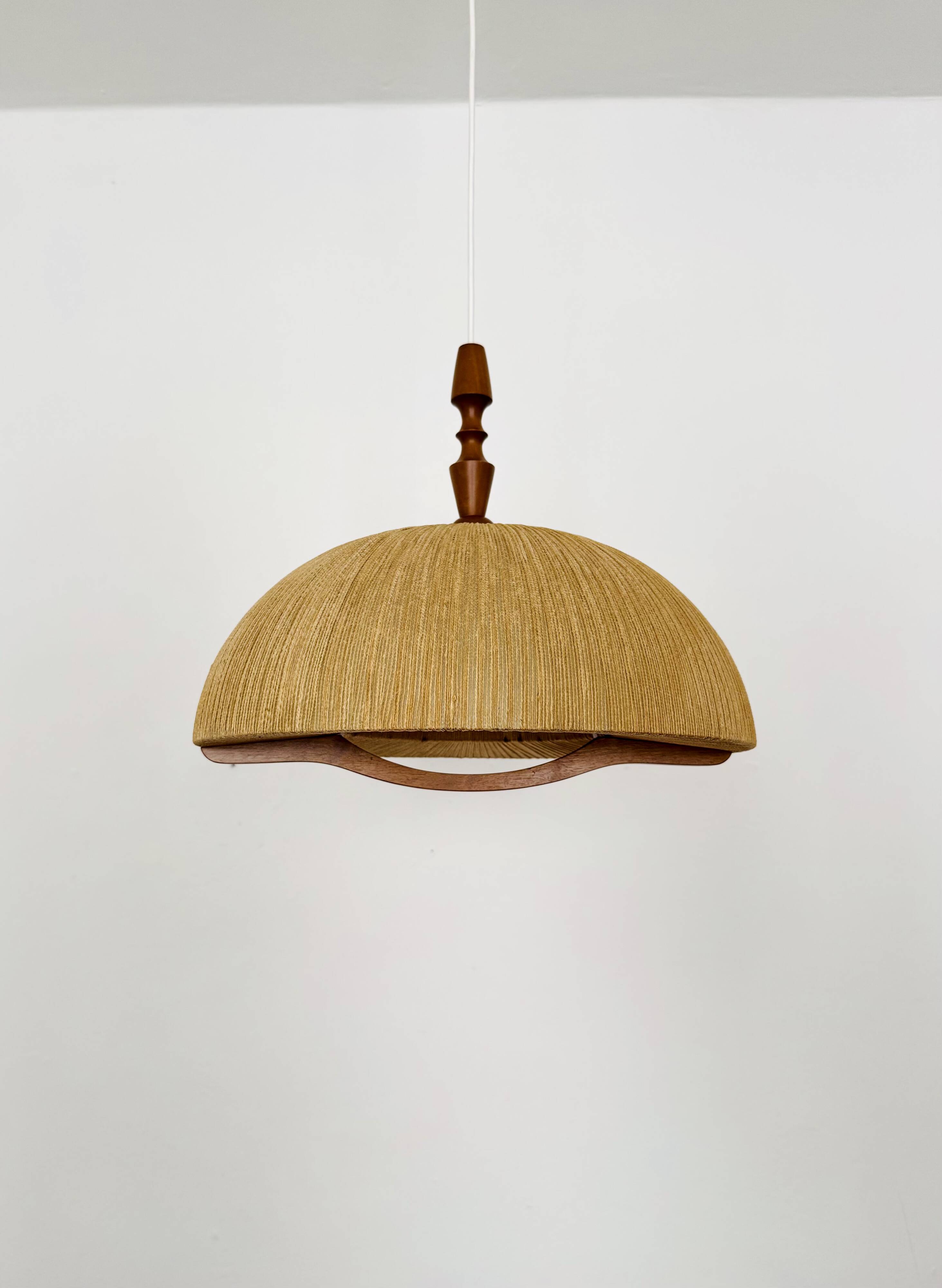 Teakwood and Raffia Bast Pendant Lamp by Temde