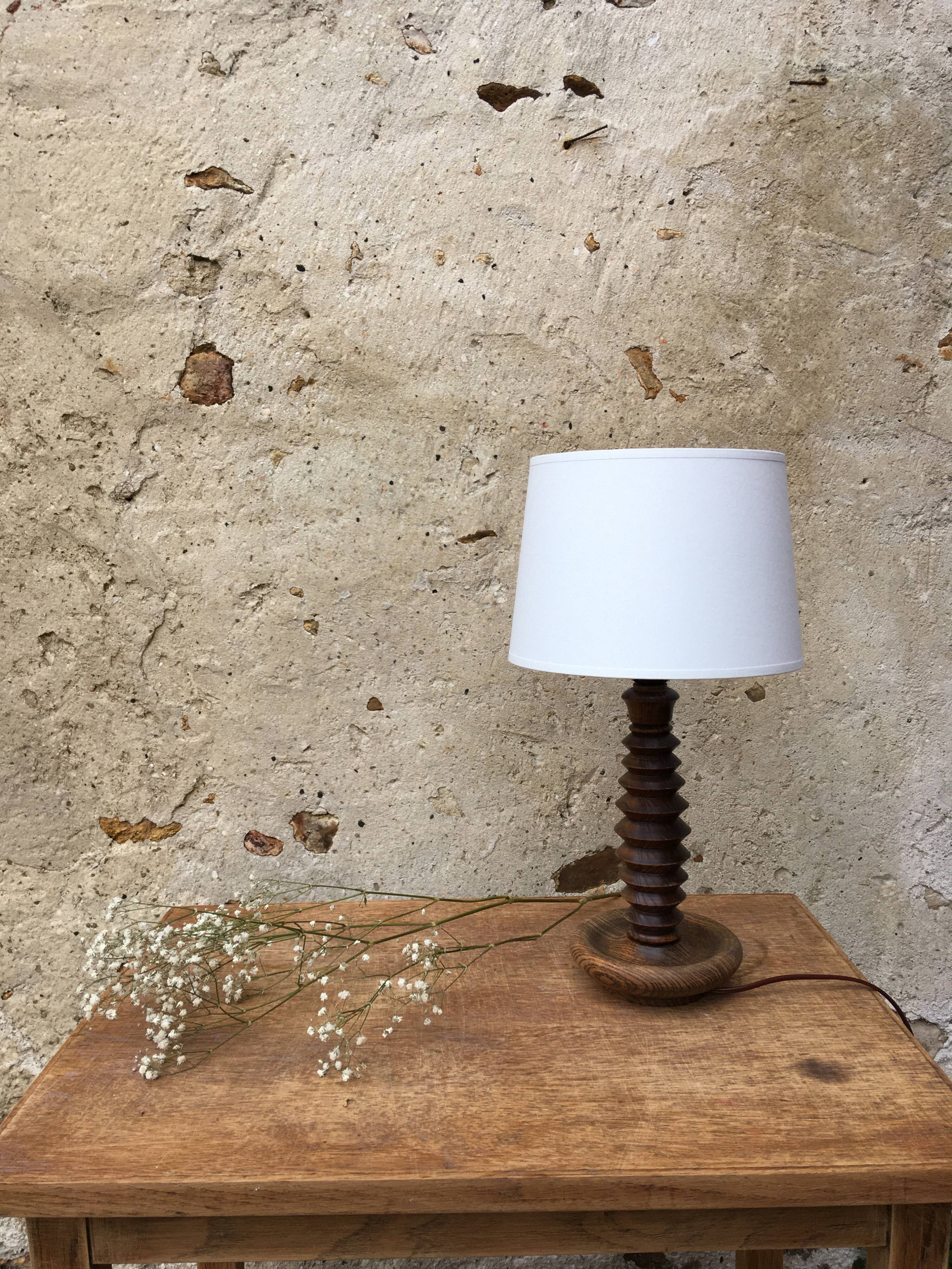 Pied de lampe vintage en bois zig zag
