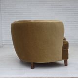 1960s, 3-seater Danish "Banan" sofa, original olive/green furniture velour.