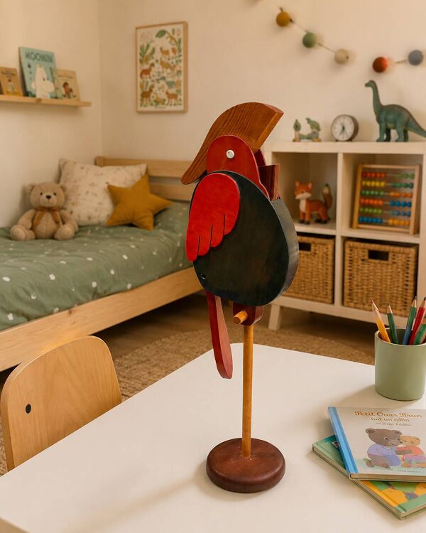 Tirelire sculpturale en bois – Oiseau moderniste – Travail artisanal années