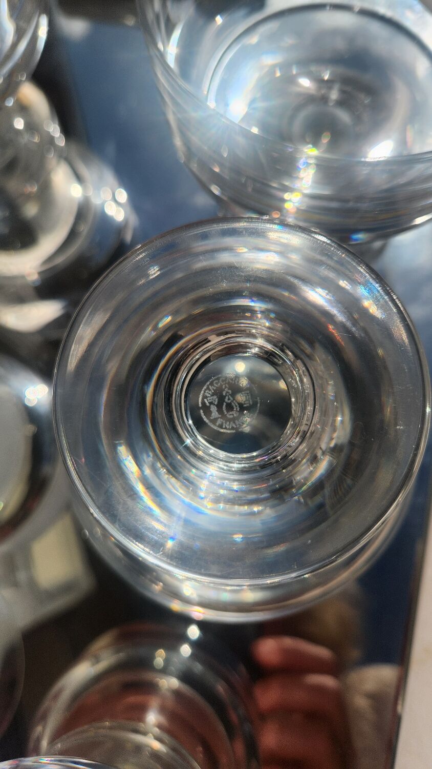 Baccarat crystal champagne coupes, (Haut-Brion model?)