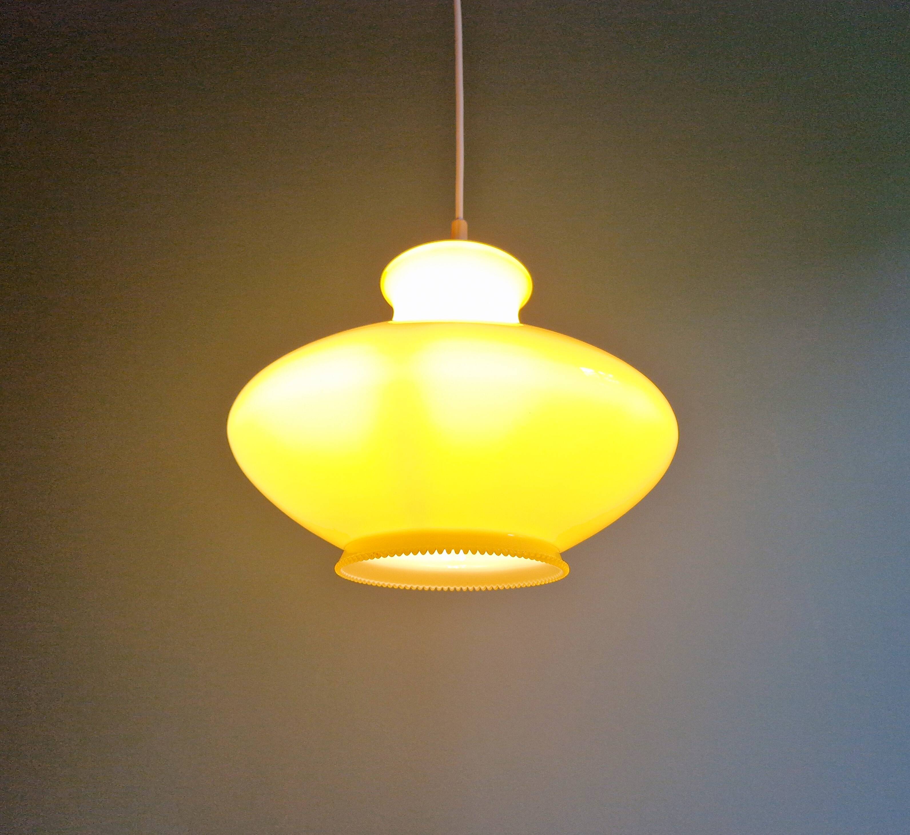 Vintage yellow opaline pendant light, 70s