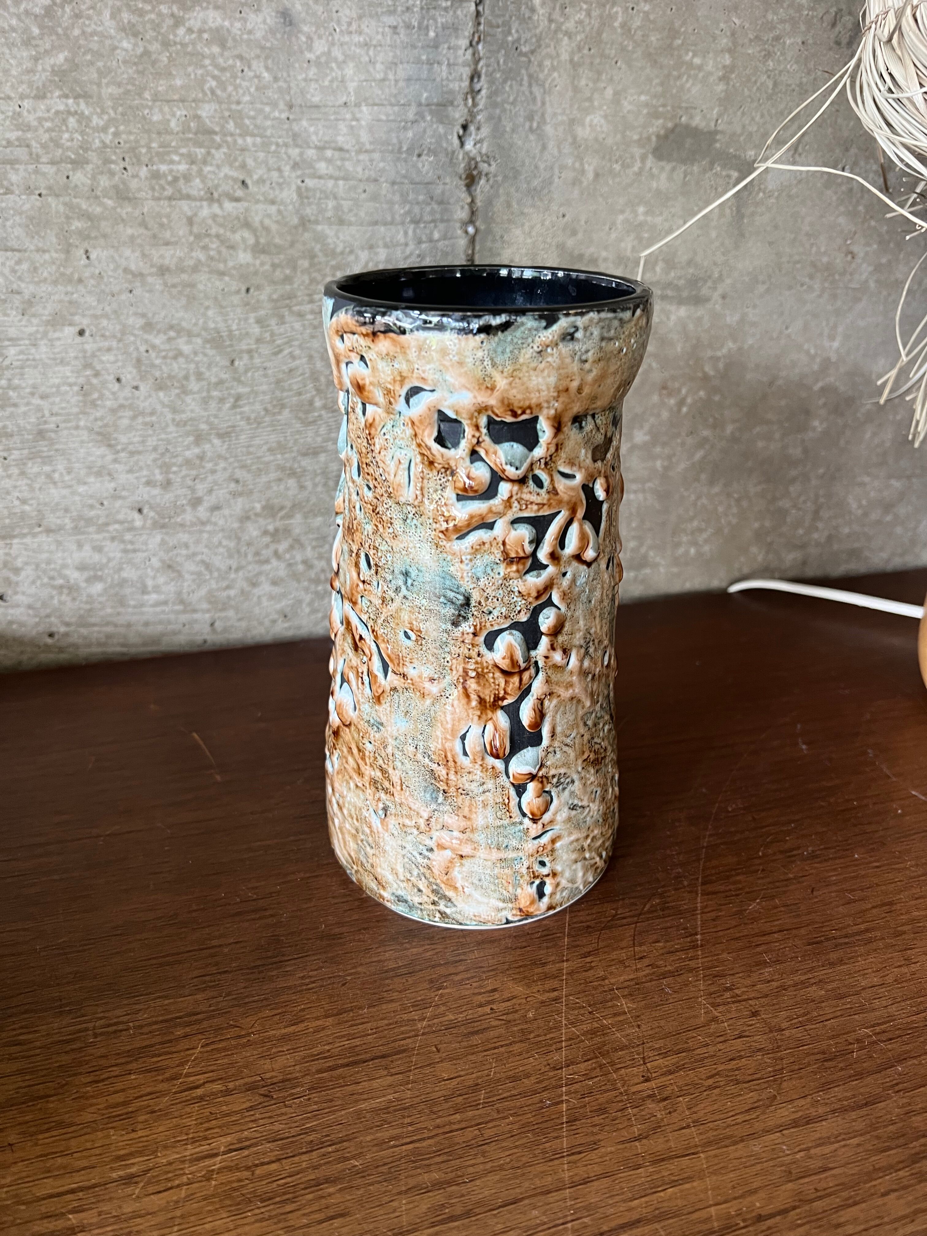 Glazed cylindrical stoneware vase