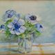 20th-century watercolor painting signed Carré-Tison, Bouquet of blue flowers