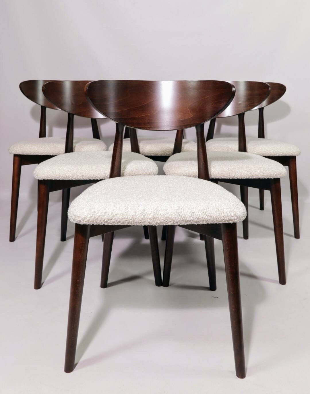 Vintage dining chairs set of 6 pearl bouclé