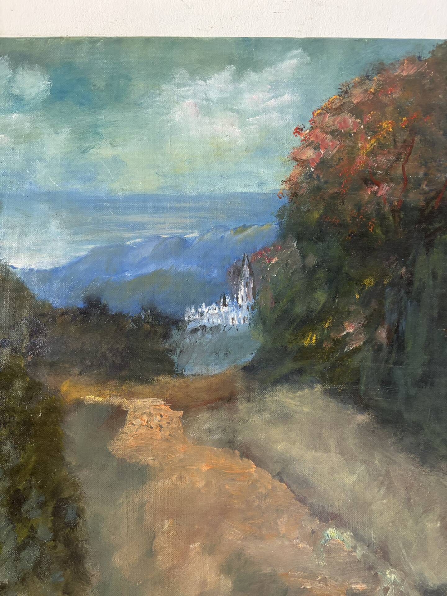 The distant castle, oil on canvas signed