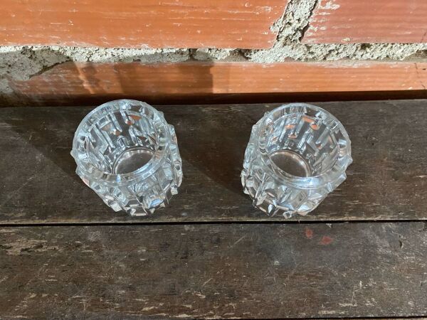 Paire de bougeoirs tchèques en verre moulé anciens Frantisek Vizner