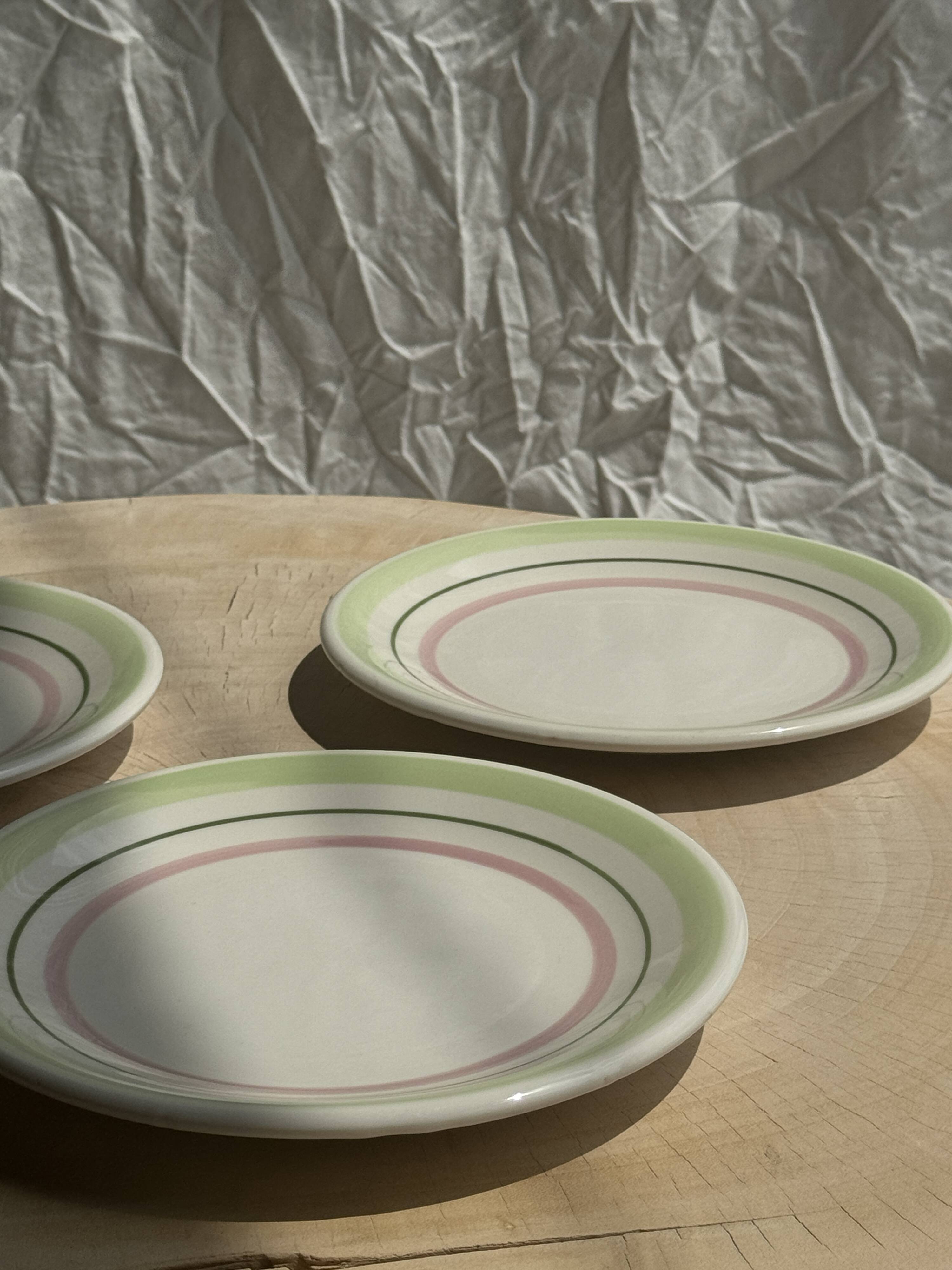 Set of 12 green and pink Italian plates