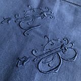 Taie d'oreiller ancienne en coton bleu nocturne
