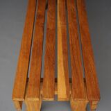 Long Oak wood Slatted Bench. 1970s