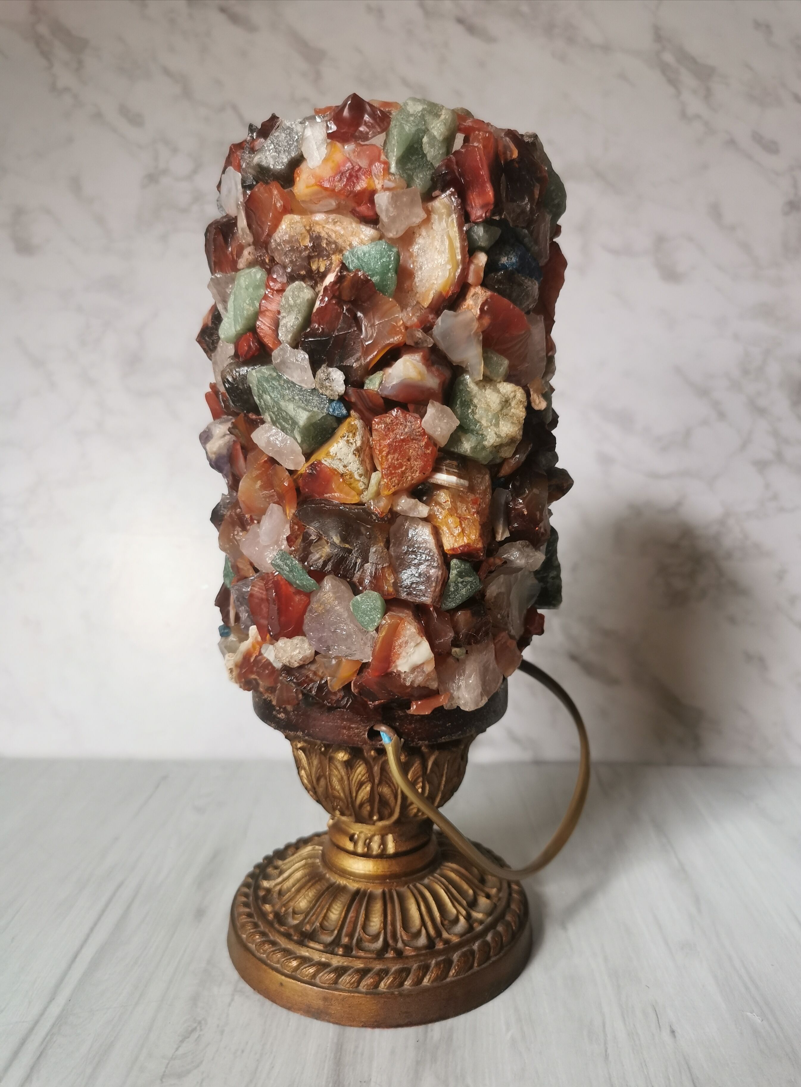 Table lamp gilded wood and stones