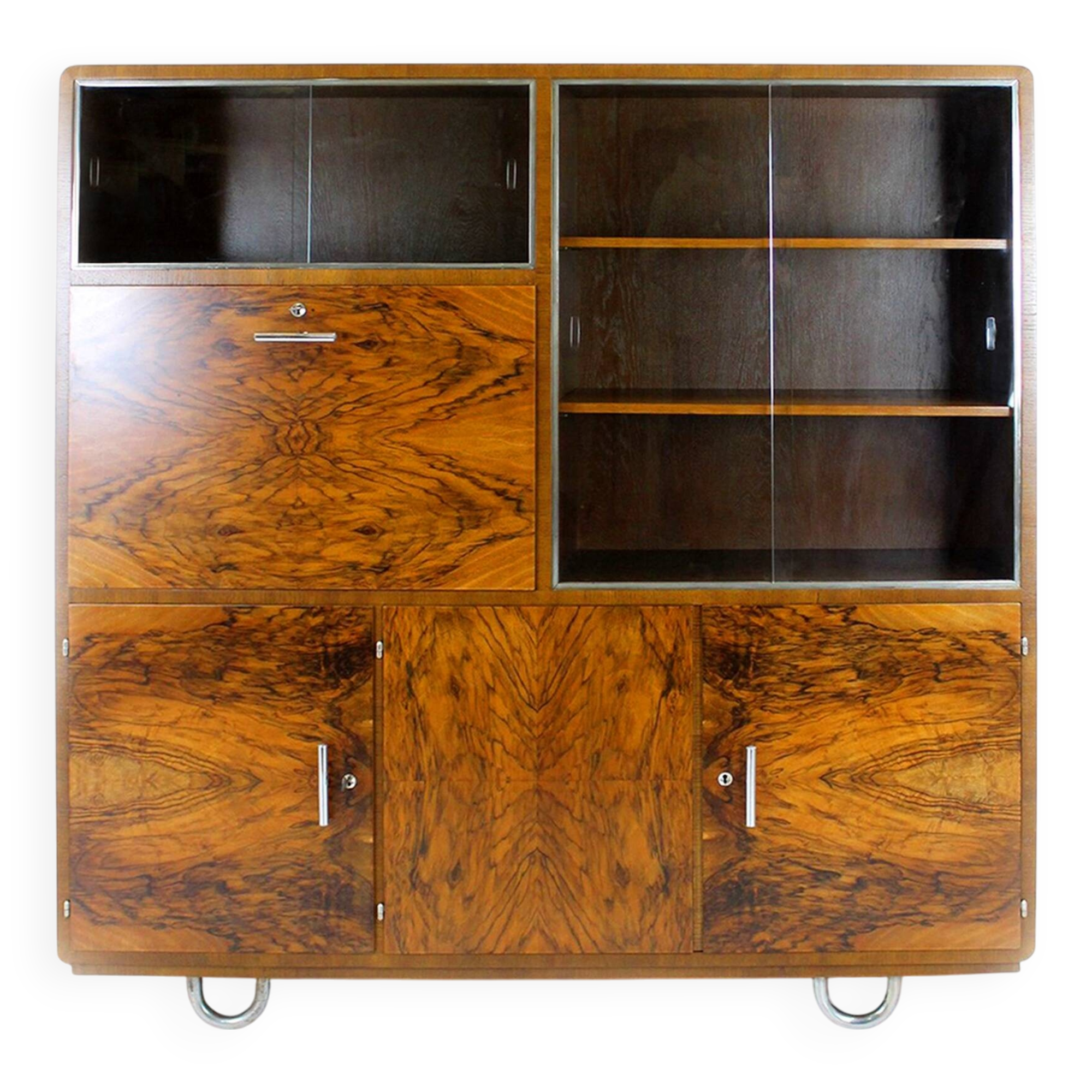 Restored Bauhaus Tubular Steel Cabinet with Secretary by R. Slezak, 1930s