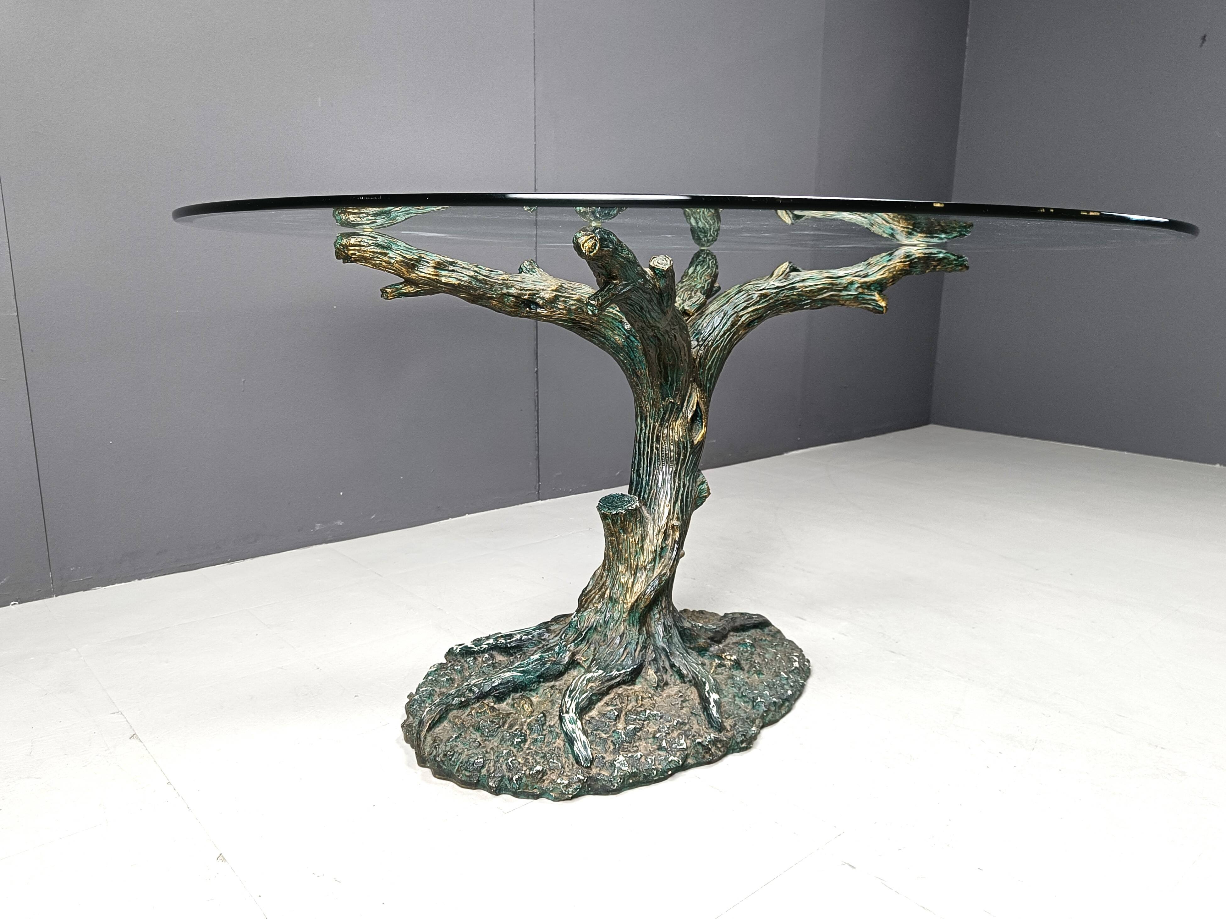 Table à manger vintage en forme d'arbre sculpté, années 1970