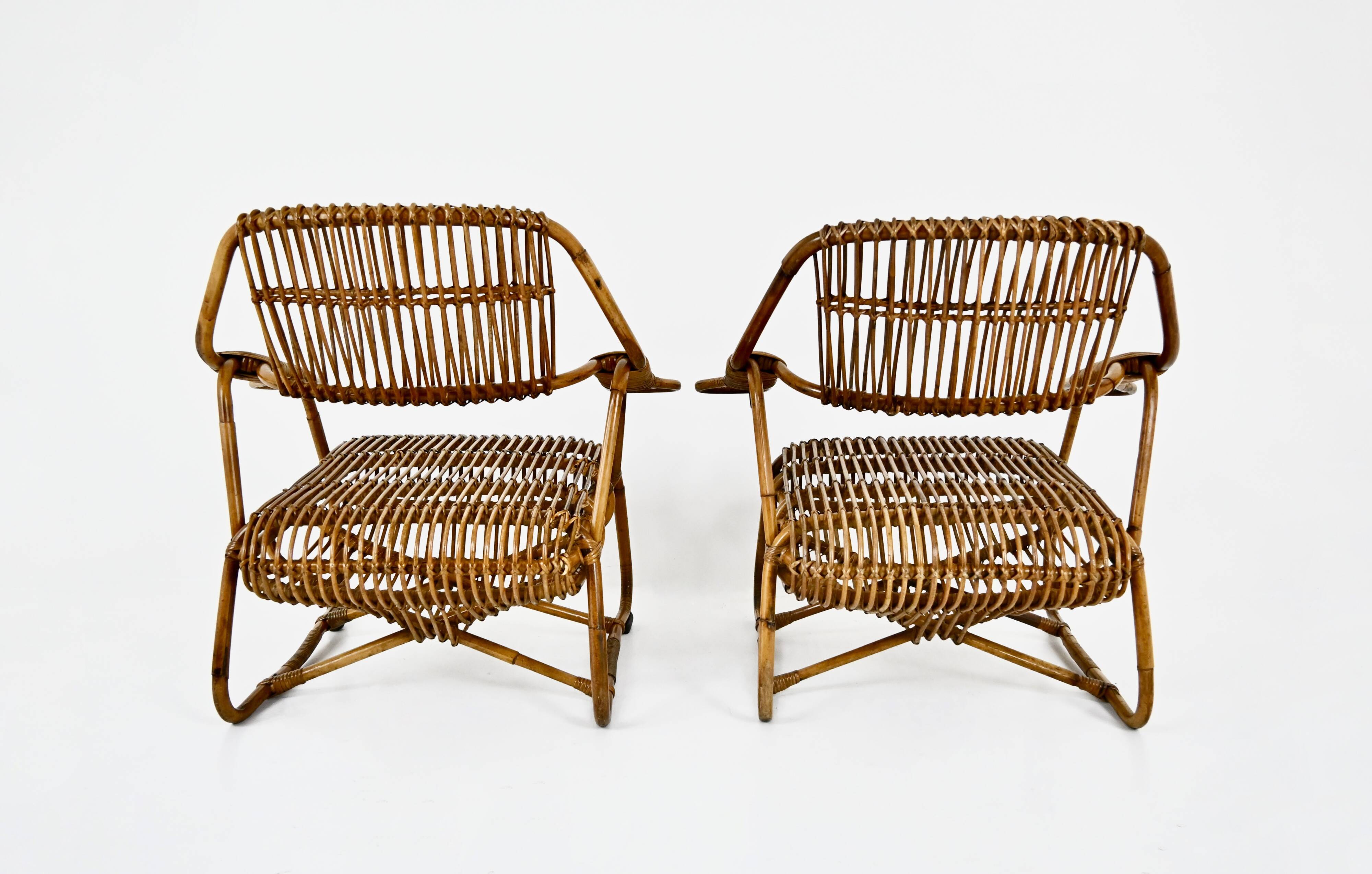 Pair of Italian rattan armchairs, 1960s