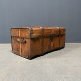 Antique brown travel case with wooden slides from the early 1900s