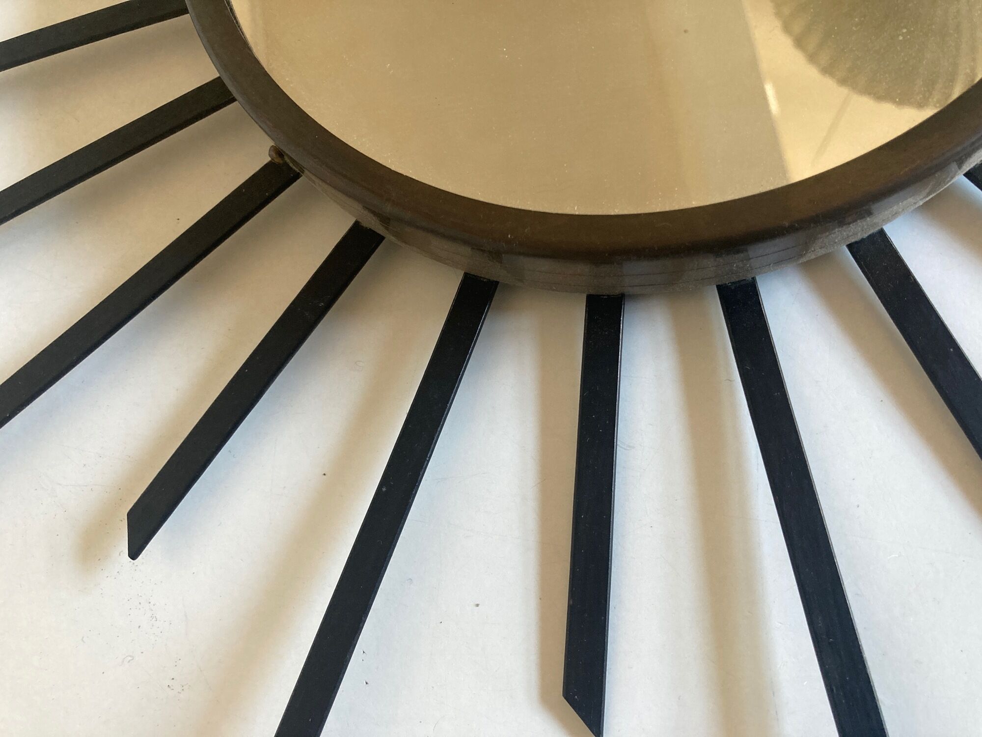 Sun mirror 1960 in patinated brass and black rays 50cm