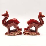 Lot of 2 Art Deco Ceramic Deer in Burgundy and Gold France