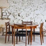 Vintage teak round table and 4 chairs, 1960