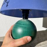 Pair of green and blue wooden ball lamps
